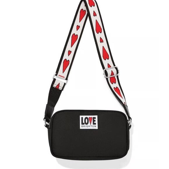 Love Brighton Crossbody Bag Black Red Heart Strap NWT And Extra Makeup Bag - Picture 8 of 15